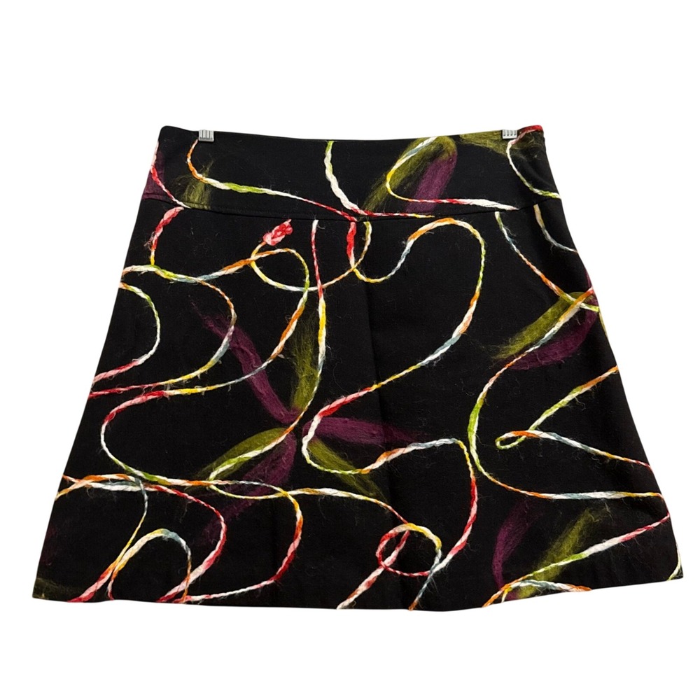 Desigual Black Wool Blend Embroidered A-Line Mini Skirt Size 44 US 12 Art Deco
